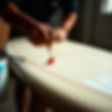 Applying Repair Techniques to Fiberglass Step-by-step repair technique being applied to a surfboard