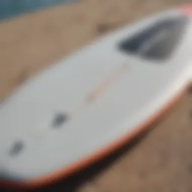 Close-up of foldable SUP paddle board showcasing its construction material