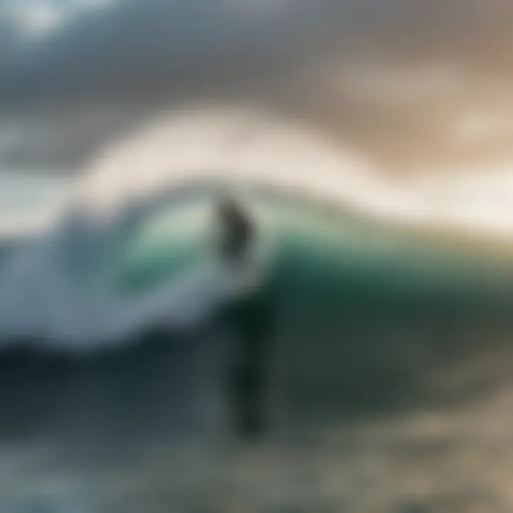 Surfboarders navigating large waves