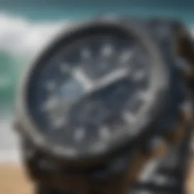 Close-up of the G-Shock surf watch showcasing its advanced features