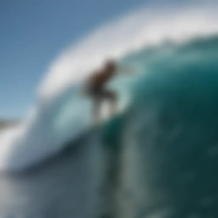 A surfer wearing a G-Shock watch while riding a wave