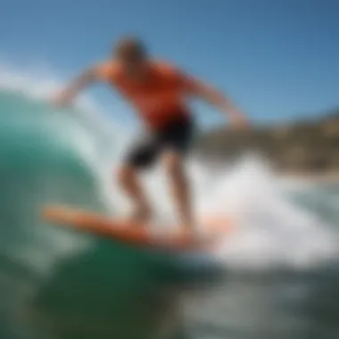 Dynamic rider showcasing boogie board skills on vibrant waves