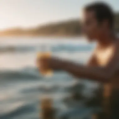 A surfer enjoying a balanced drink