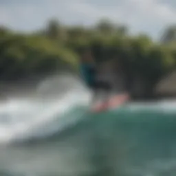 A dynamic kite surfer navigating through vibrant waves