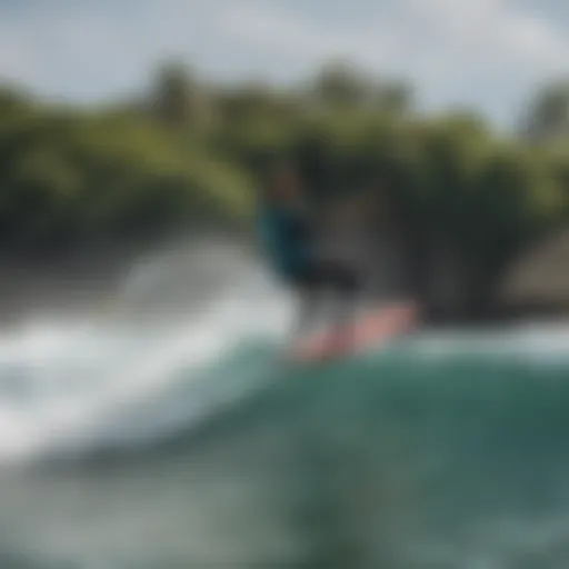 A dynamic kite surfer navigating through vibrant waves