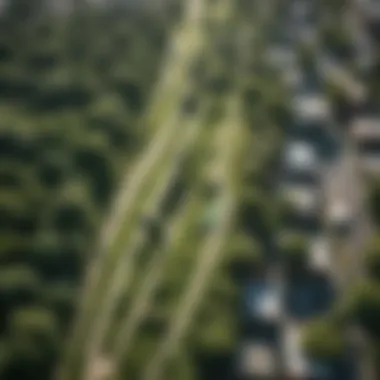 Aerial view of a green urban area with trees and clean air initiatives