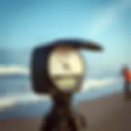 A detailed anemometer measuring wind speed at the beach