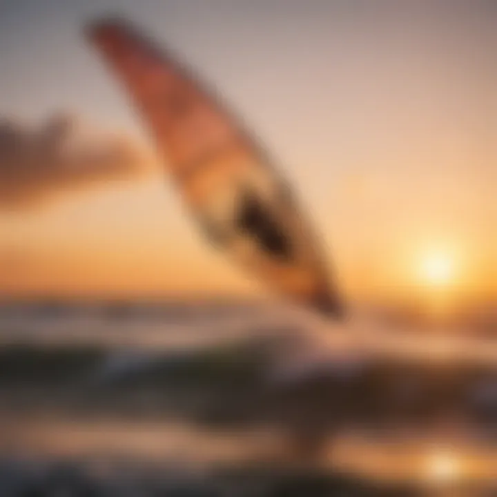 A vibrant sunset backdrop enhancing the kite surfing experience