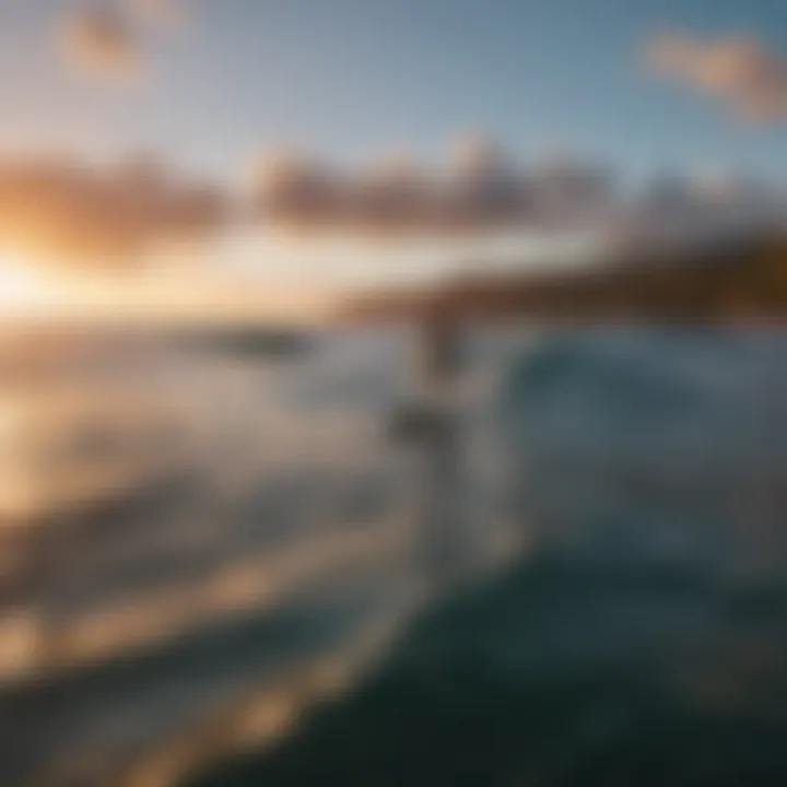 Breathtaking view of surfers riding waves at sunset in Maui