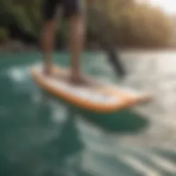 Detailed view of a motor fin attached to a paddle board