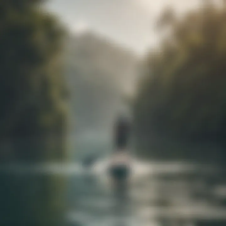 A scenic view of a motorized paddle board gliding smoothly over calm waters.