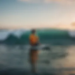 A vintage vinyl record on a surfboard, symbolizing the connection between music and surf culture.