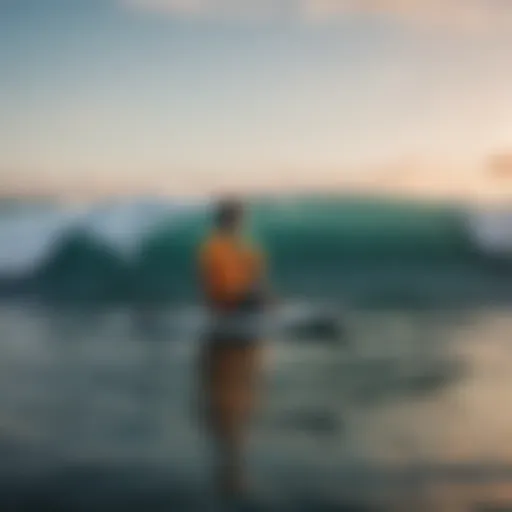 A vintage vinyl record on a surfboard, symbolizing the connection between music and surf culture.