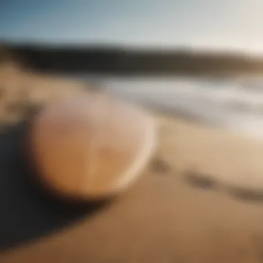 A beautifully crafted surfboard resting on a sandy beach, capturing the essence of surf culture.