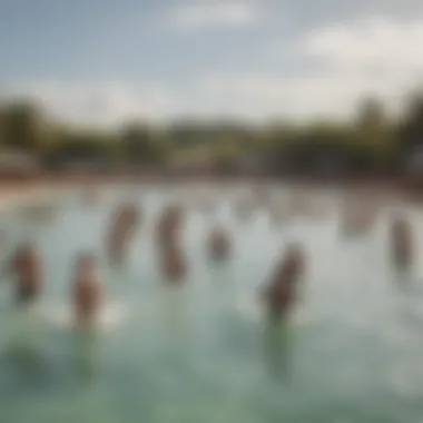 Crowd gathered at the wave pool, highlighting ticket pricing and visitor experience