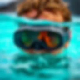 Close-up of a pair of waterproof goggles designed for aquatic activities