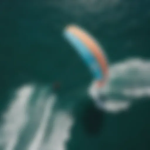 An aerial view of a North Atmos kite in action over the ocean waters