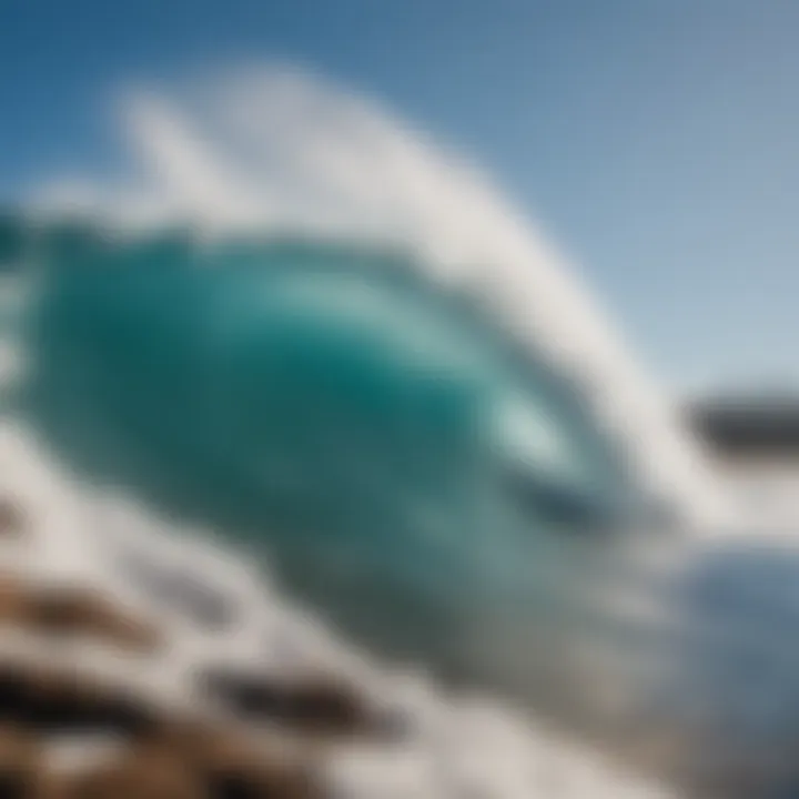 Majestic waves crashing on the North Shore surf break under a clear blue sky