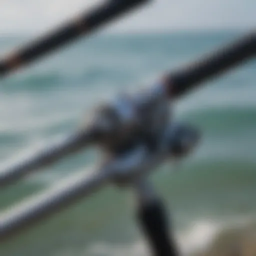 Close-up of the Ocean Master Twelve surf casting rod showcasing its advanced reel seat.