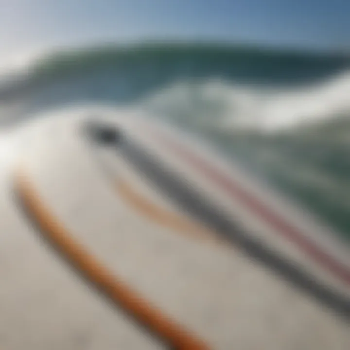 Close-up of a wakesurf board showcasing its design features