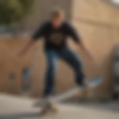 Legendary skater Tony Hawk performing a trick on a Powell Peralta board