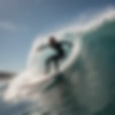 An exhilarating moment of a surfer using a powered surfboard