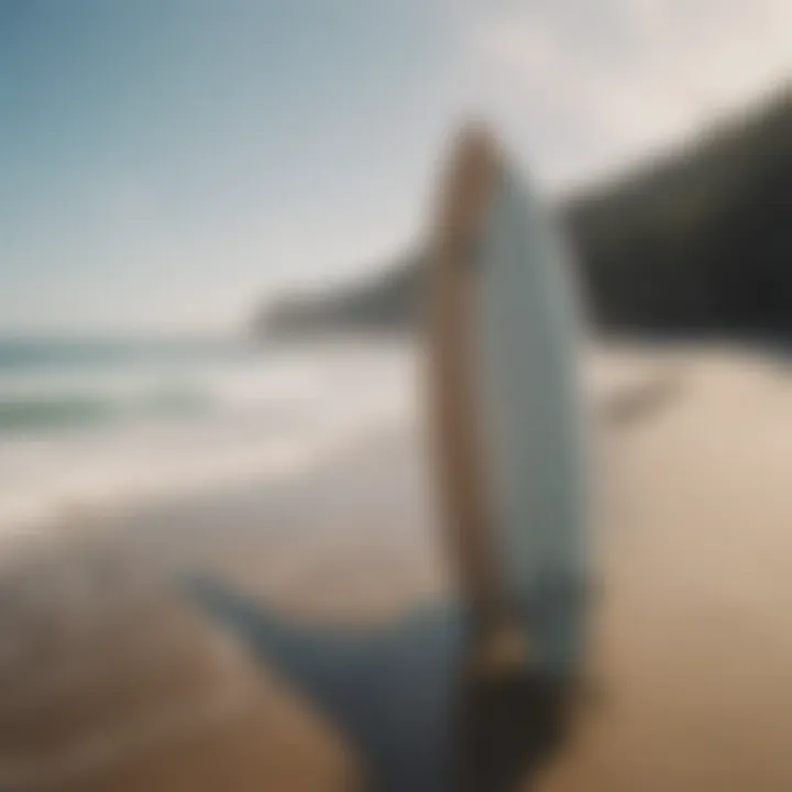 A serene beach scene showcasing powered surfboards in use