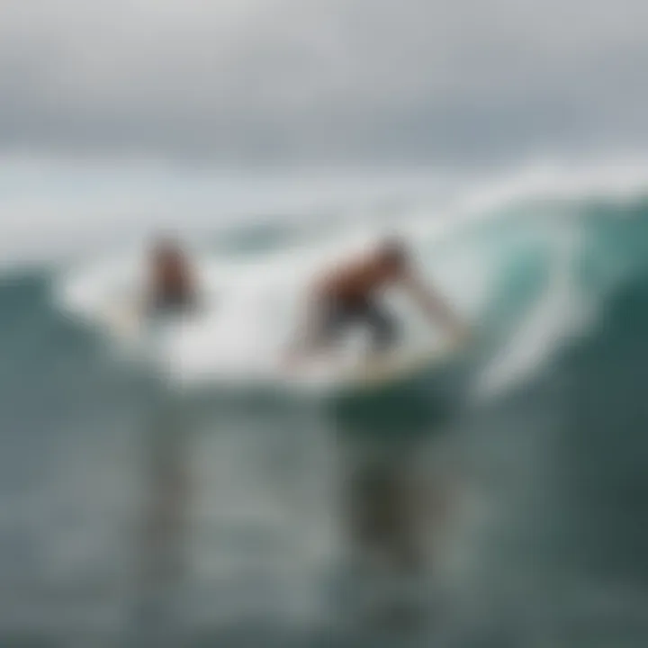 A group of surfers engaging in a community event, embodying the surf culture