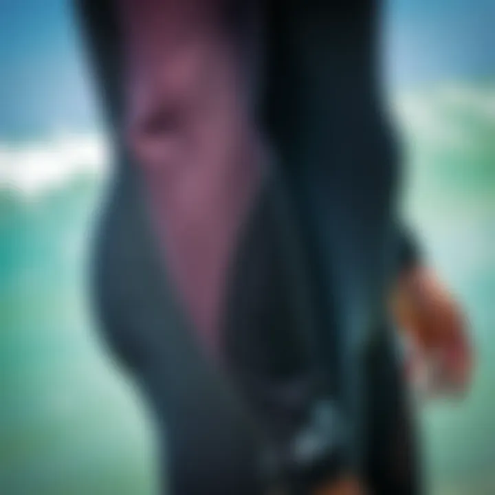 Materials of Rip Curl Size 4 Wetsuit Close-up of the materials used in the Rip Curl size 4 wetsuit highlighting flexibility and durability