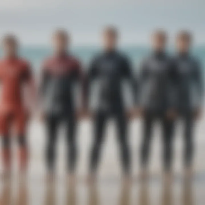 Different types of Rip Curl wetsuits displayed