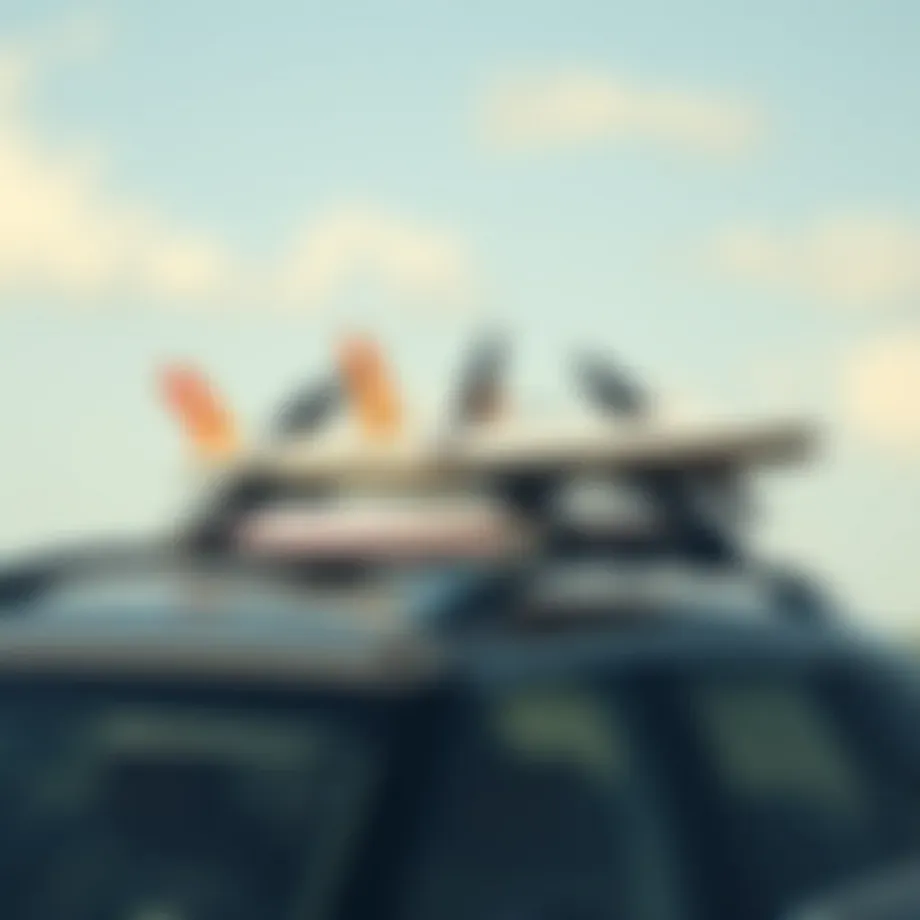 A sleek rooftop surfboard carrier mounted on a car