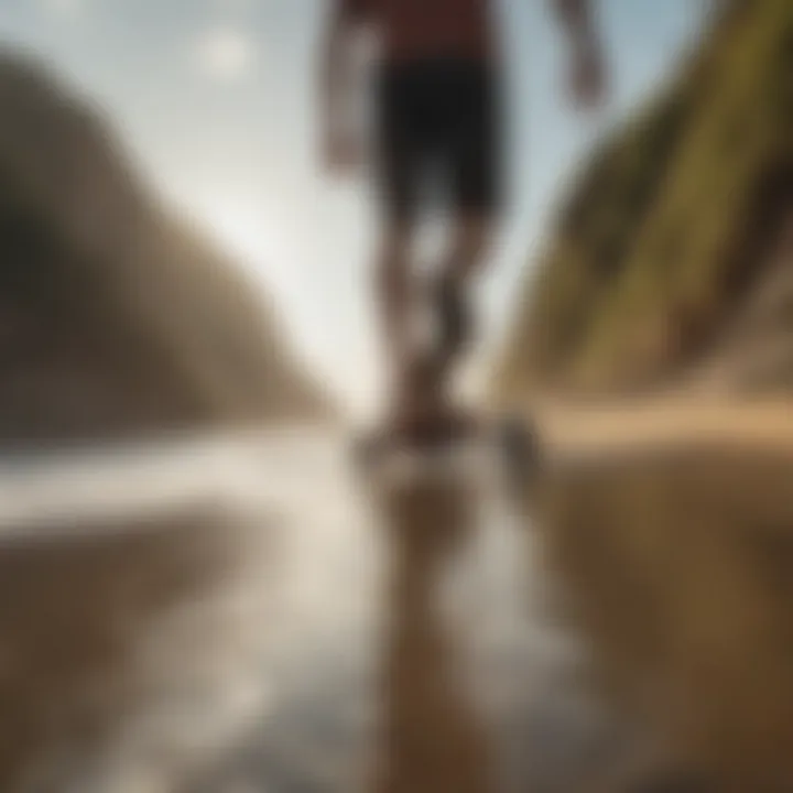 Surfer navigating various terrains on a longboard