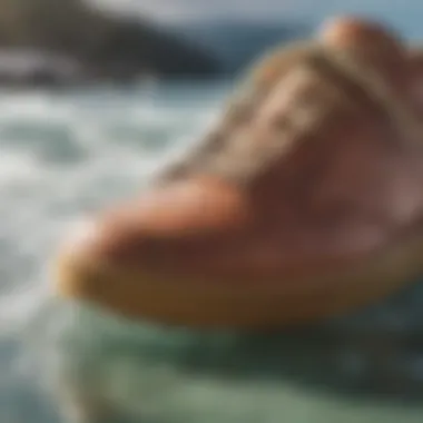 Close-up of water-resistant shoe materials