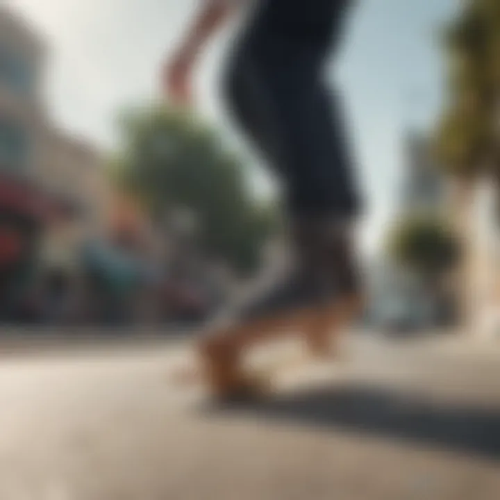 Skateboarder performing a trick wearing gum sole shoes