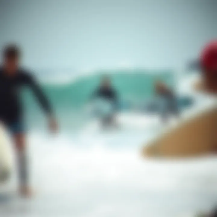 Dynamic group surfing session at a surf camp in Seignosse