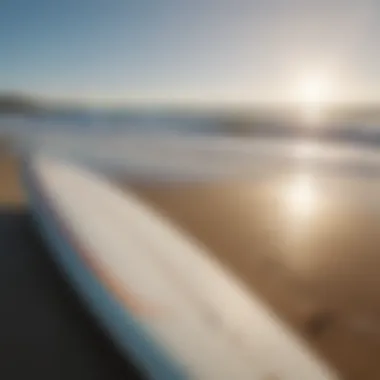 Surfboard on the beach with forecast data