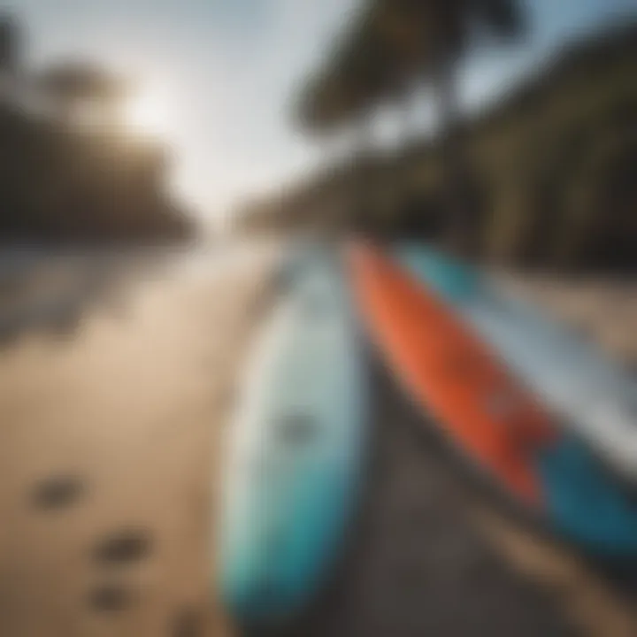 Surfboards lined up, ready for action