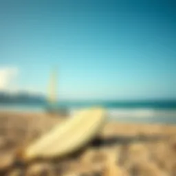 Surfboard resting on a sandy beach in Puerto Vallarta