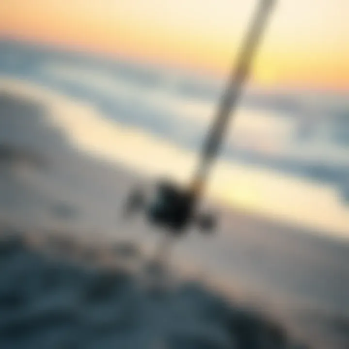 Surf Rod Holder Ready for Action A surf rod holder installed in the sand, ready for fishing