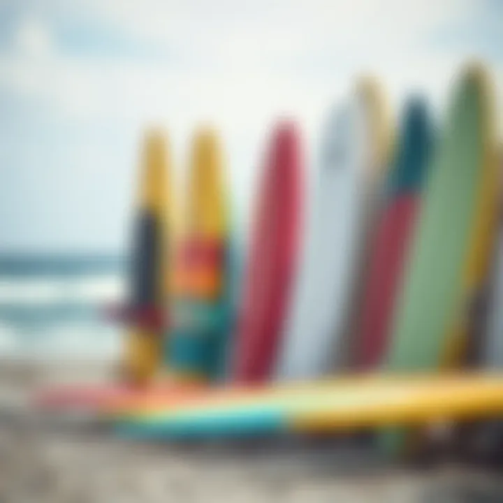 Colorful Surfboards by the Shore A vibrant surfboard collection on the beach