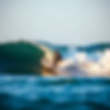 A surfer catching a wave on a foamie surfboard