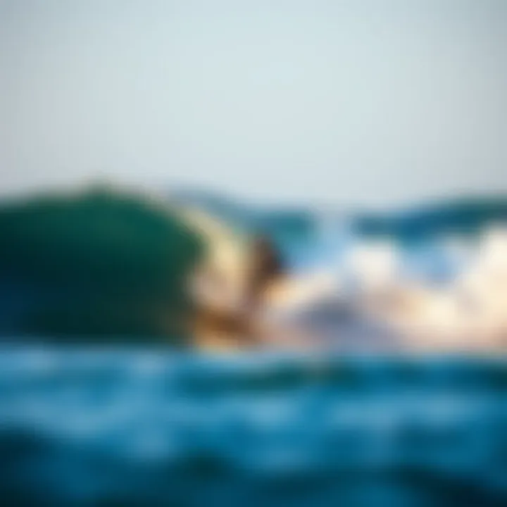 A surfer catching a wave on a foamie surfboard