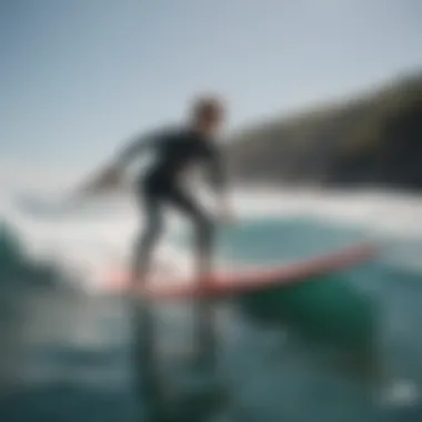 A surfer demonstrating an exercise sequence on a training mat