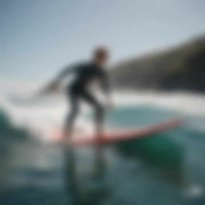 A surfer demonstrating an exercise sequence on a training mat