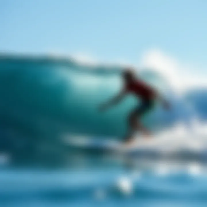 Experience of Surfing on a Soft Top A surfer enjoying a wave on a soft top surfboard under a clear sky