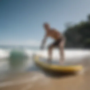 Surfer practicing balance and skills on a surf training mat