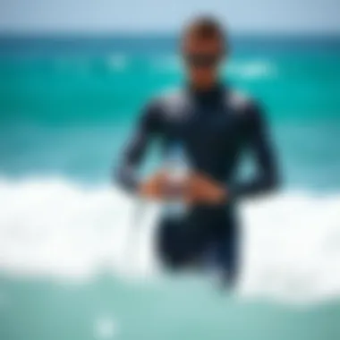 Hydration Monitoring for Surf Enthusiasts Athlete monitoring hydration levels during surfing