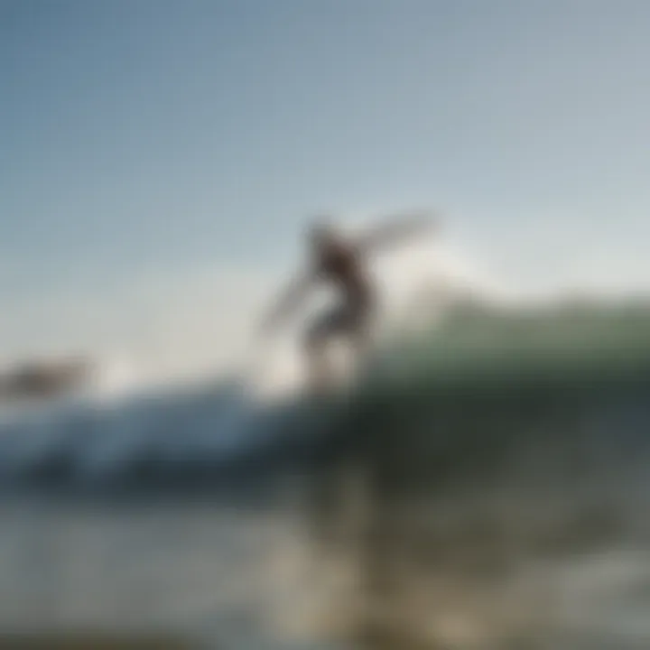 A surfer riding a wave at Folly Beach