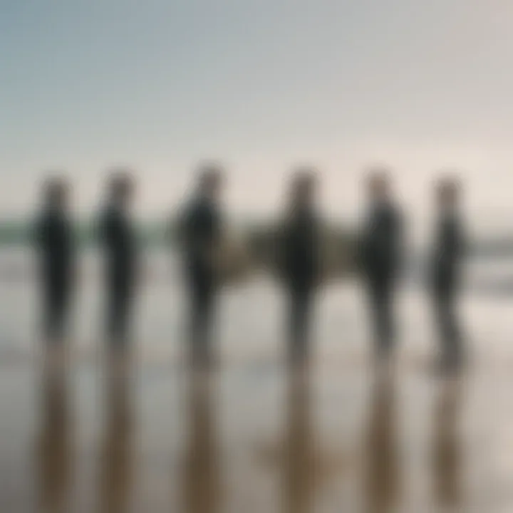 Group of surfers discussing techniques on the beach