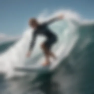 Surfer riding a wave on a Surftech softop surfboard demonstrating performance capabilities